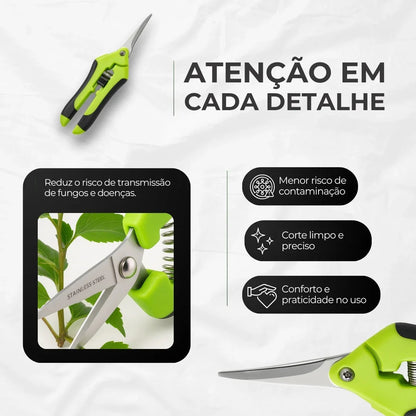 Kit de Tesoura Curva e Reta Profissional Poda Jardim Trimming - Cultivo Indoor Grow