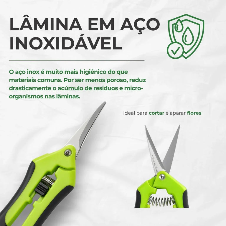 Kit de Tesoura Curva e Reta Profissional Poda Jardim Trimming - Cultivo Indoor Grow