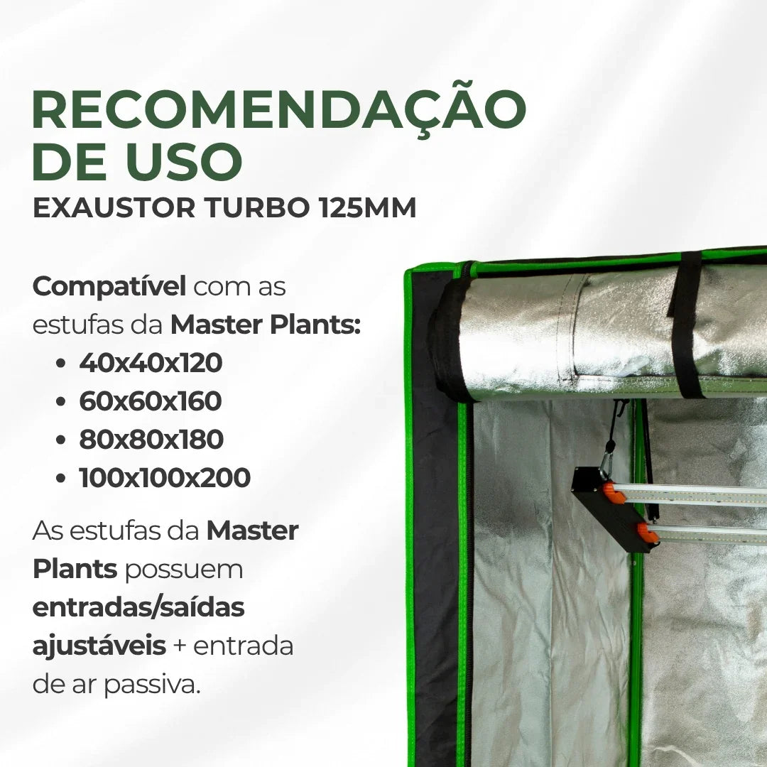 Exaustor Turbo Bivolt 125mm Cultivo Indoor Grow 40w Preto
