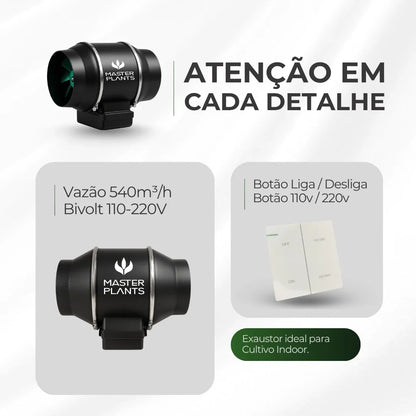 Exaustor Turbo Bivolt 150mm Cultivo Indoor Grow 75w Preto