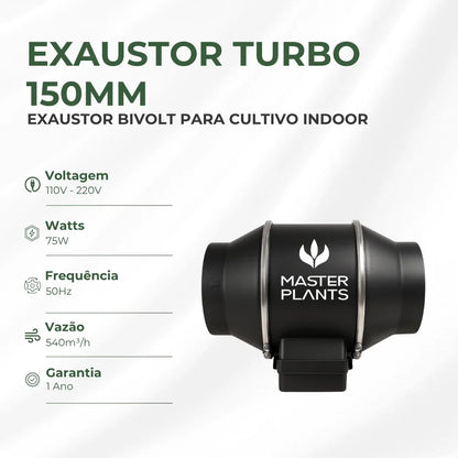 Exaustor Turbo Bivolt 150mm Cultivo Indoor Grow 75w Preto