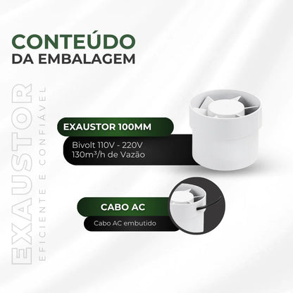 Exaustor Bivolt 100mm Cultivo Indoor Estufa Grow 12w Branco