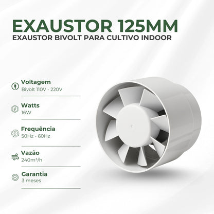 Exaustor Bivolt 125mm Cultivo Indoor Estufa Grow 16w Branco