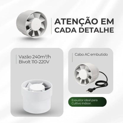 Exaustor Bivolt 125mm Cultivo Indoor Estufa Grow 16w Branco