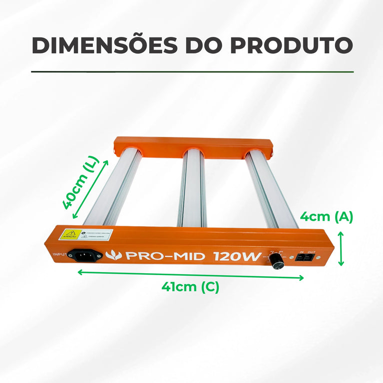 Painel de LED Quantum Barra 120W PRO-MID Chips Samsung LM283B - Cultivo Indoor