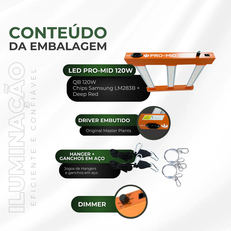 Painel de LED Quantum Barra 120W PRO-MID Chips Samsung LM283B - Cultivo Indoor