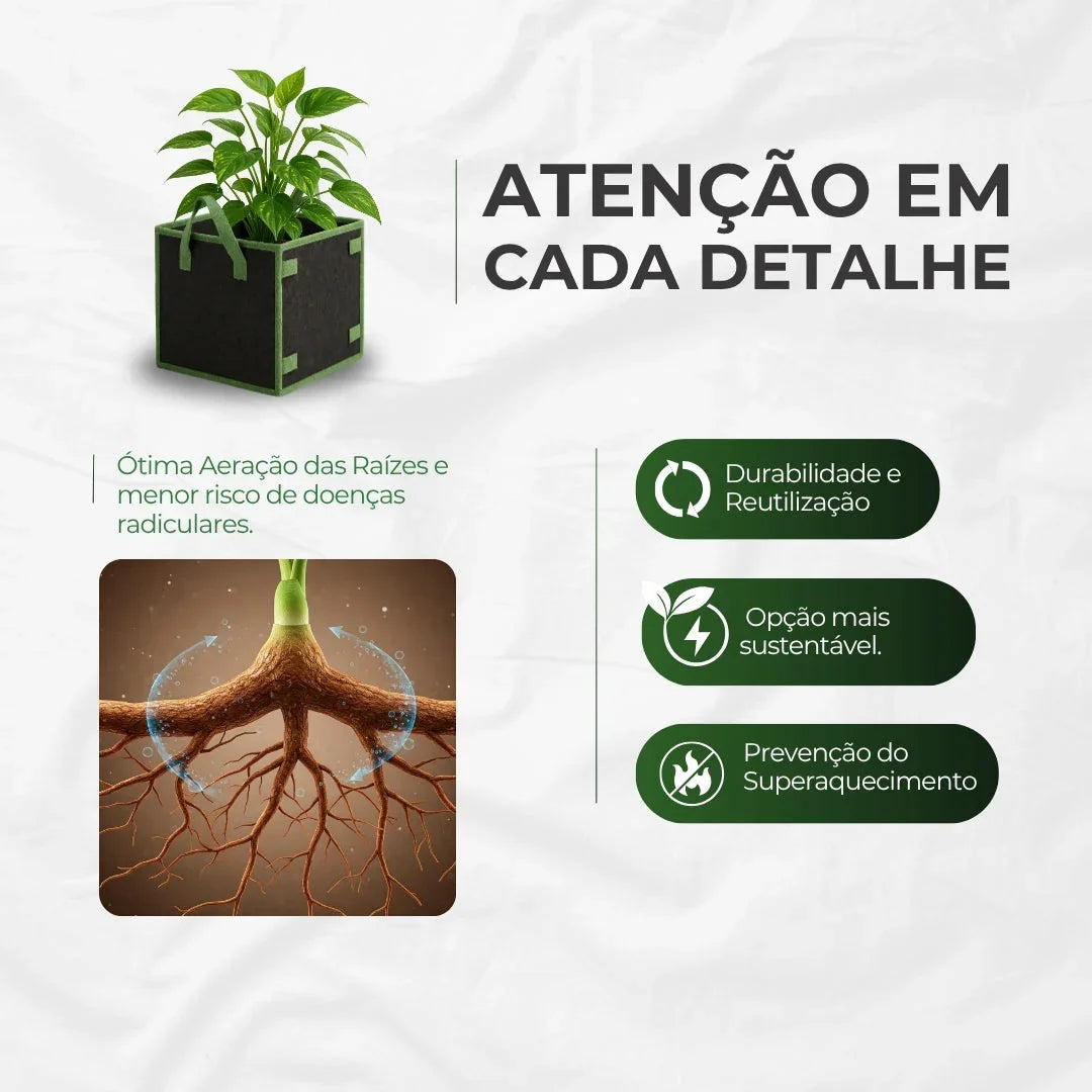 Vaso de Tecido Feltro 11L Quadrado para Plantas Grow