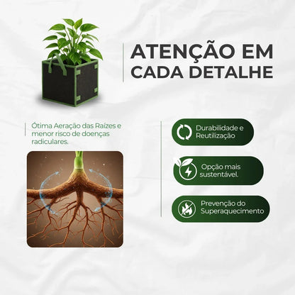 Vaso de Tecido Feltro 11L Quadrado para Plantas Grow