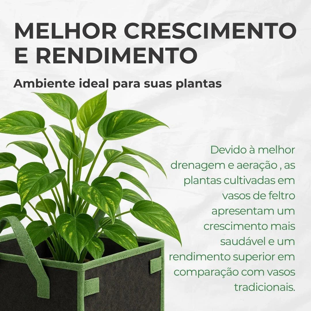 Vaso de Tecido Feltro 11L Quadrado para Plantas Grow