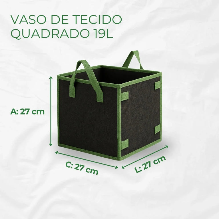Vaso de Tecido Feltro 19L Quadrado para Plantas Grow