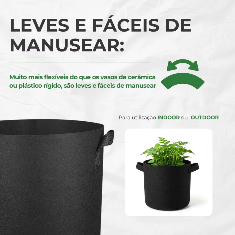 Vaso de Tecido Feltro 8L Redondo para Plantas Grow
