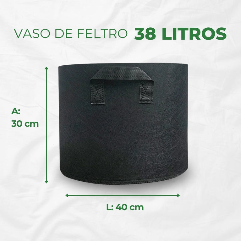 Vaso de Tecido Feltro 38L Redondo para Plantas Grow