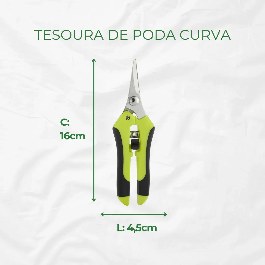 Kit de Tesoura Curva e Reta Profissional Poda Jardim Trimming - Cultivo Indoor Grow