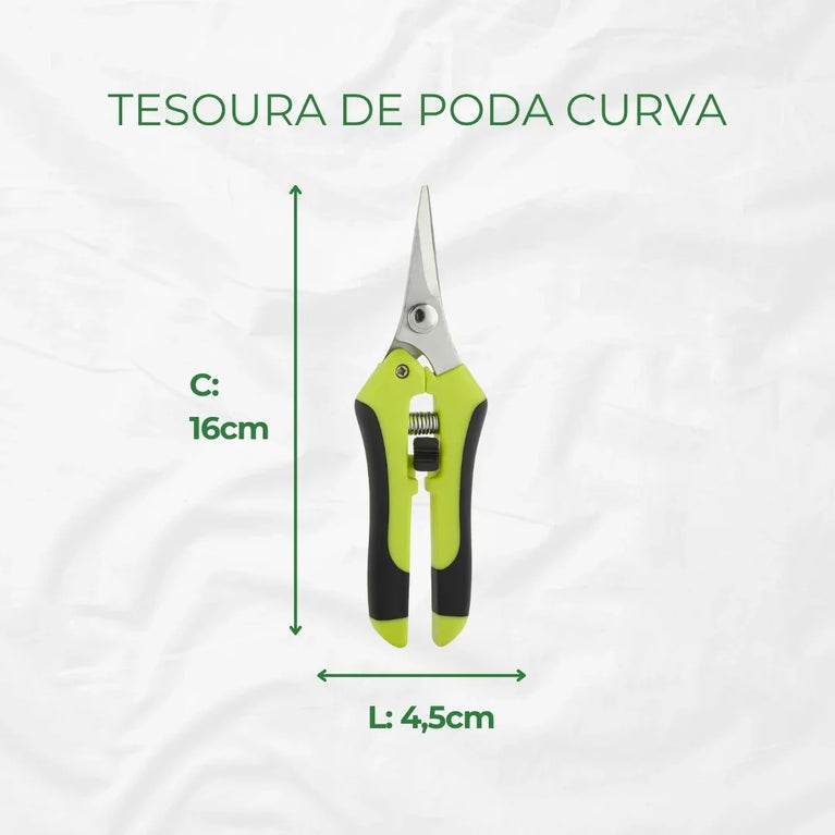 Kit de Tesoura Curva e Reta Profissional Poda Jardim Trimming - Cultivo Indoor Grow